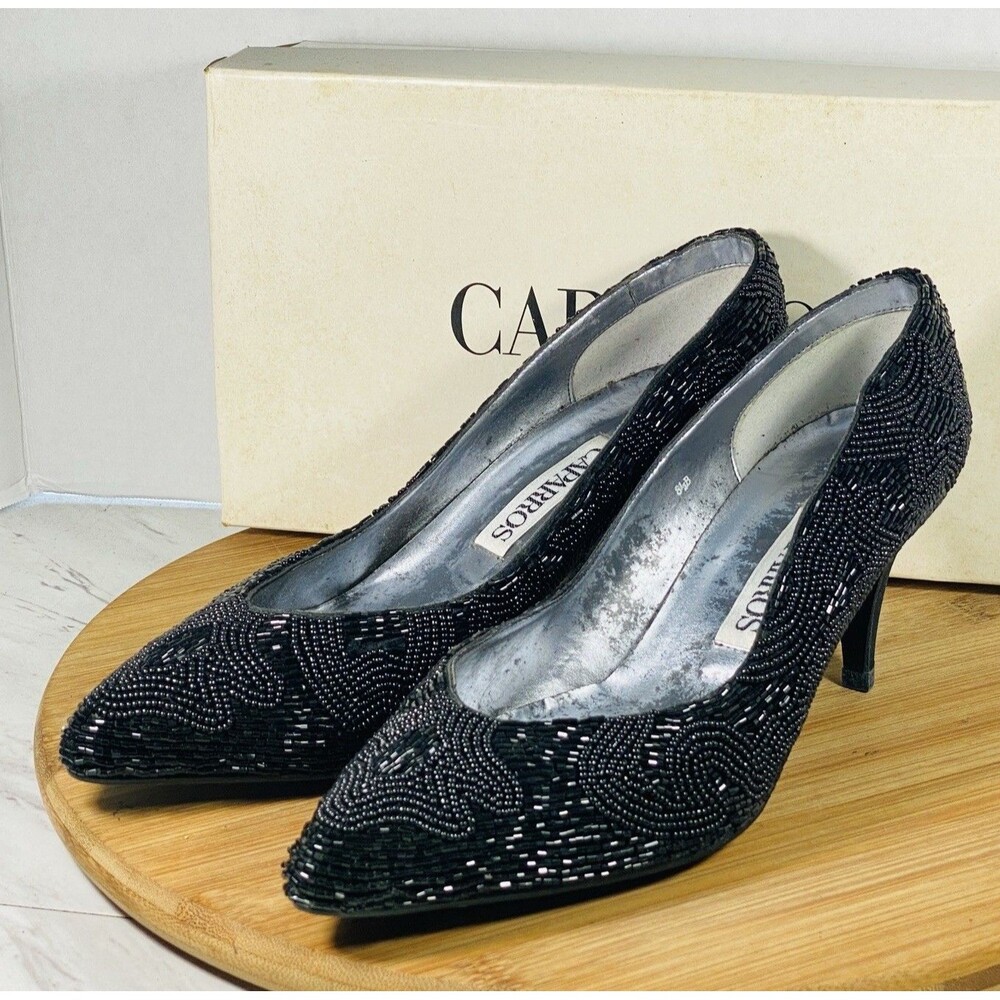 Caparros Elegant Beaded Black Heel Size 8.5B